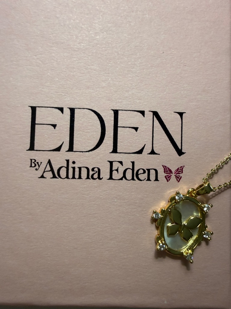 Adina Eden Gold-Tone Necklace With Light Green Center And Clear Accents